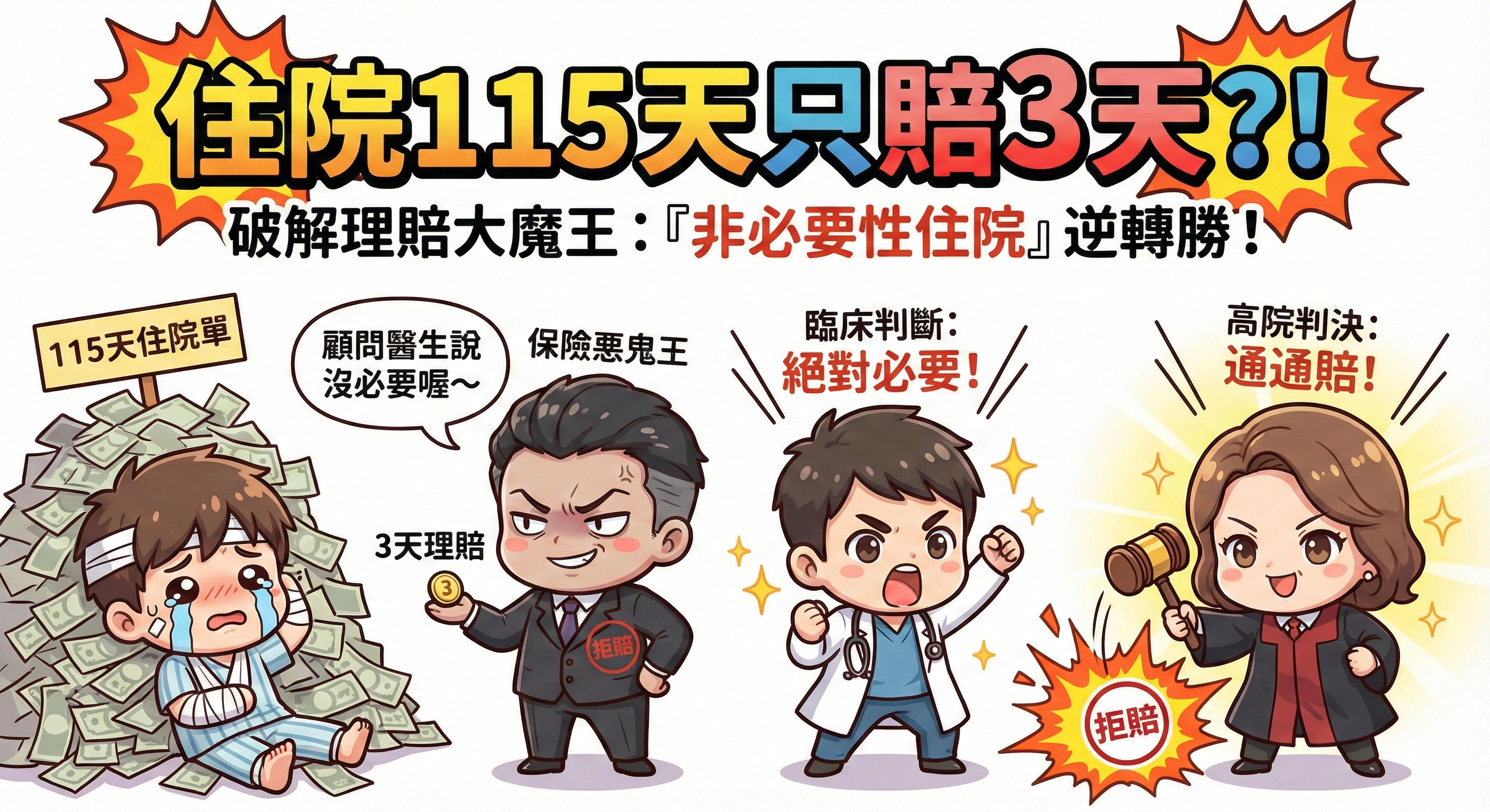 從拒賠112天到全額給付！揭密「非必要性住院」逆轉勝的關鍵判決